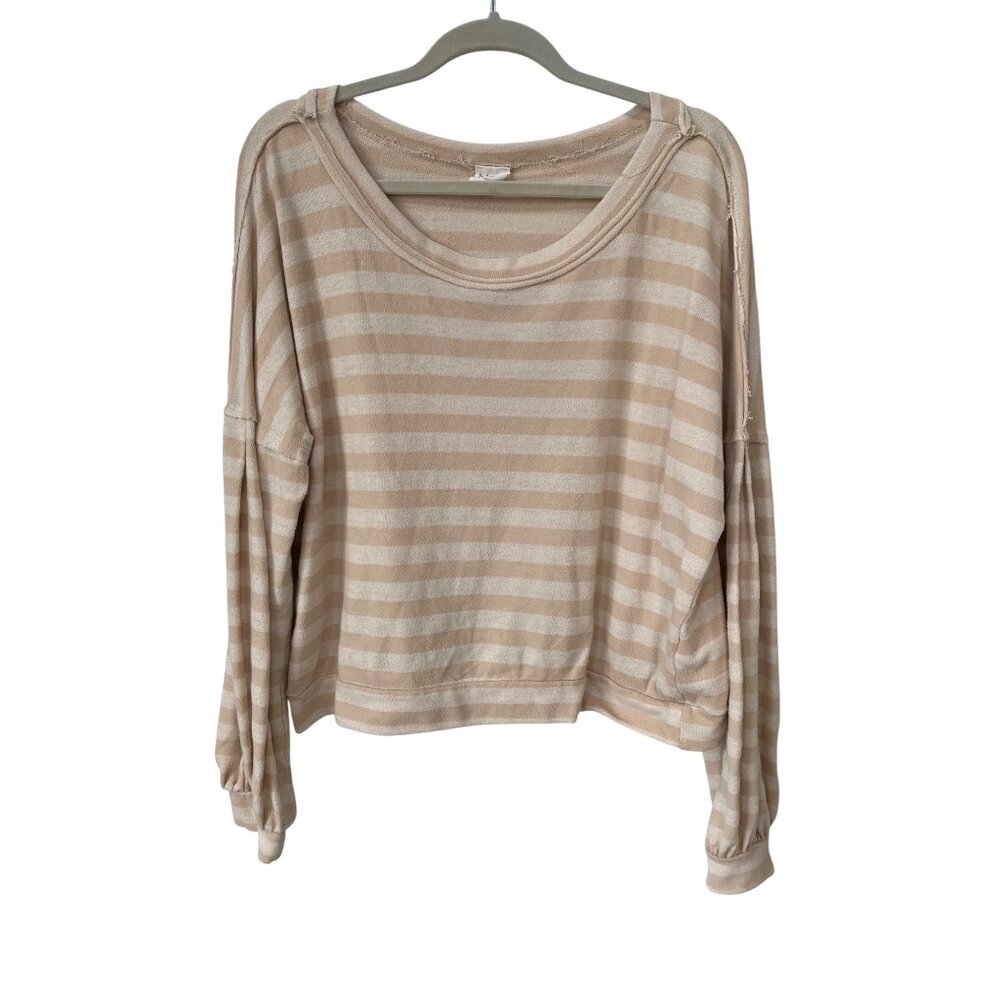 By Together Striped Pullover Sweater Size Medium Beige White Relaxed Fit Capsule